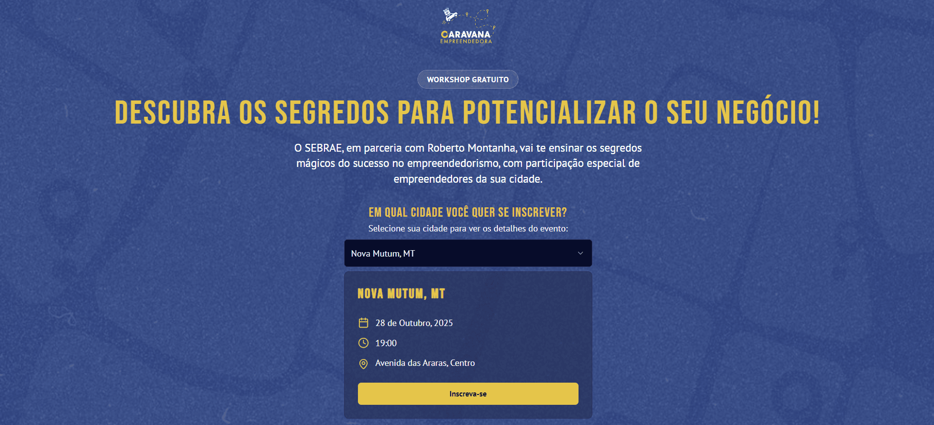 Print do site Caravana Empreendedora