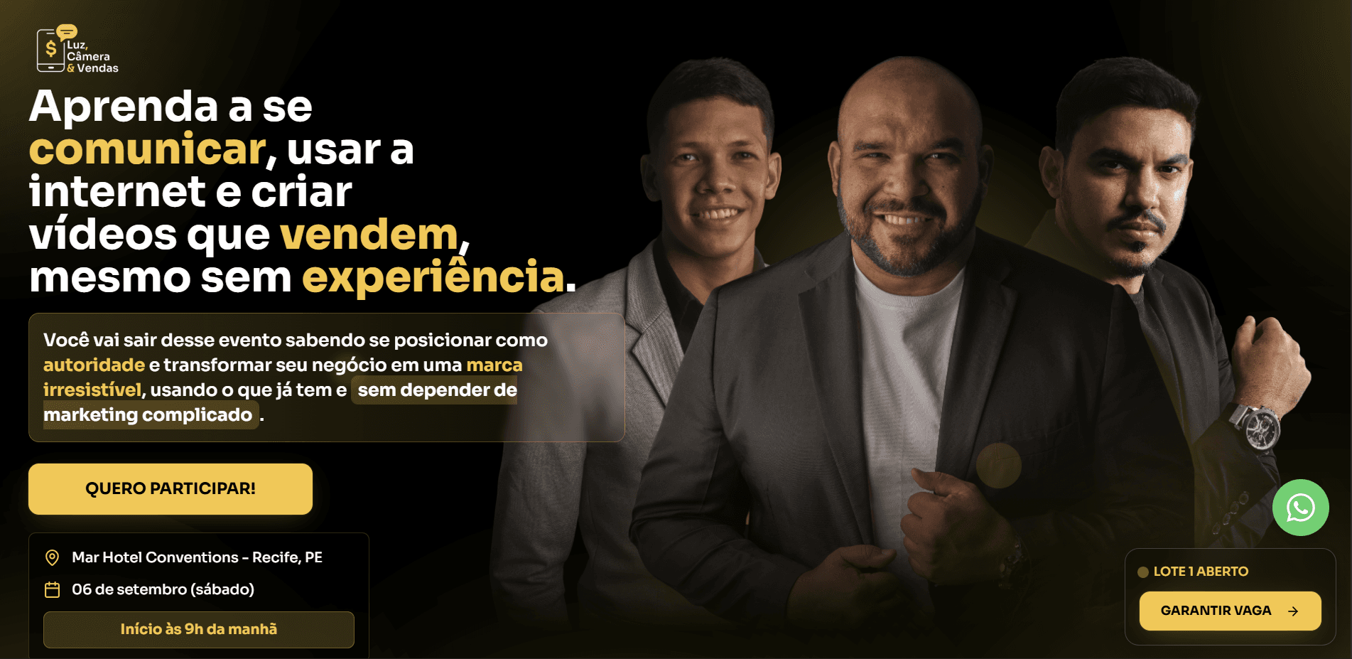 Print do site Luz, Câmera & Vendas